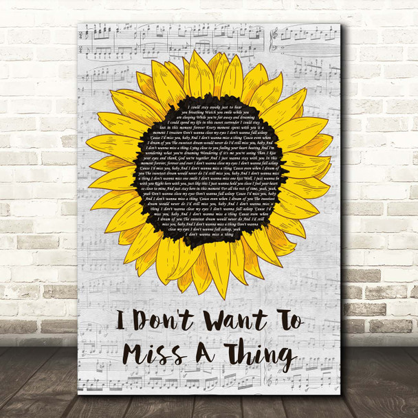 Aerosmith I Don't Want To Miss A Thing Grey Script Sunflower Song Lyric Print