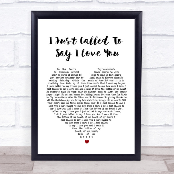 Stevie Wonder I Just Called To Say I Love You Heart Song Lyric Quote Print