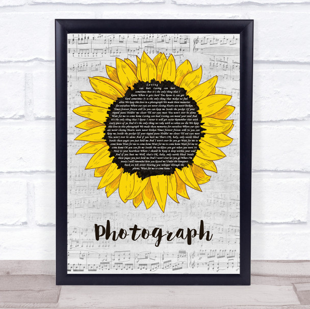 Ed Sheeran Photograph Grey Script Sunflower Song Lyric Print