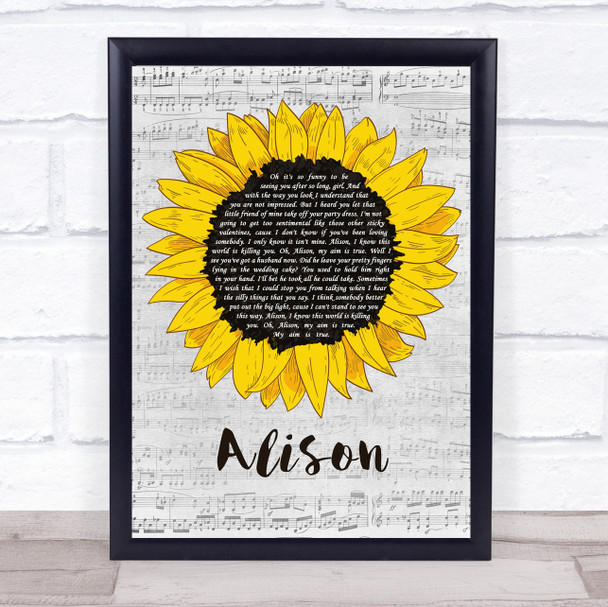 Elvis Costello Alison Grey Script Sunflower Song Lyric Print