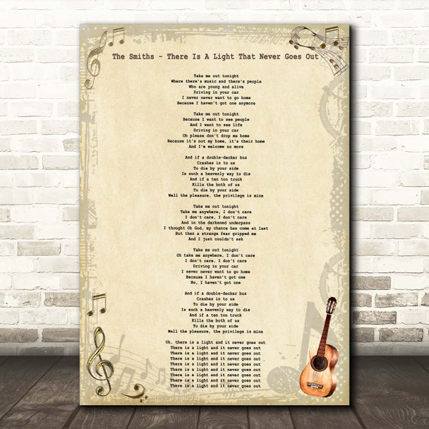 The Smiths There Is A Light That Never Goes Out Vintage Guitar Song Lyric Print