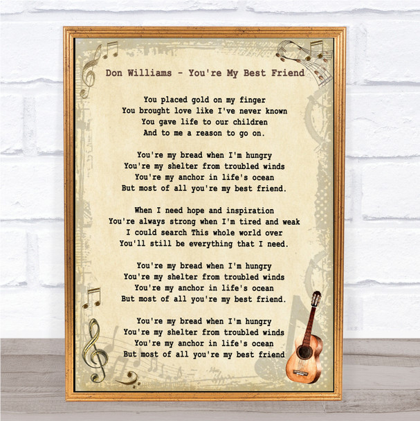 Don Williams You're My Best Friend Vintage Guitar Song Lyric Print