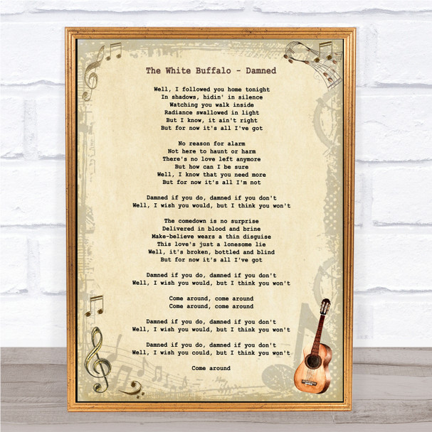 The White Buffalo Damned Vintage Guitar Song Lyric Print