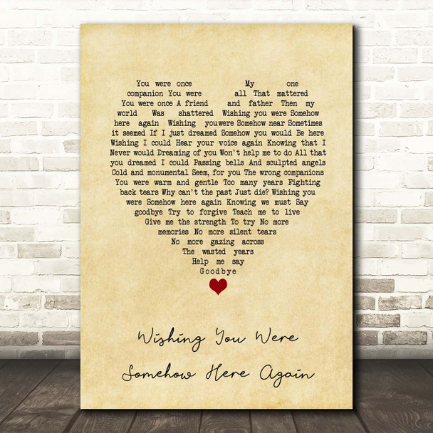 The Phantom of the Opera Wishing You Were Somehow Here Again Vintage Heart Song Lyric Print