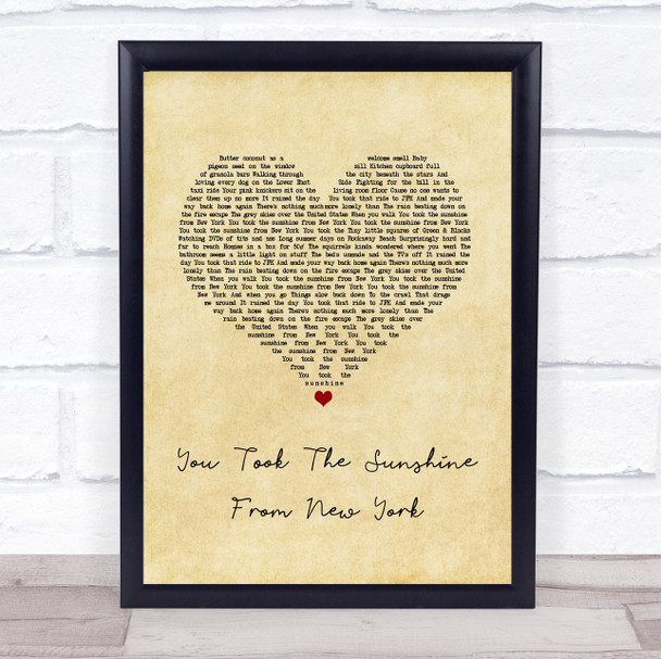 The Wildhearts You Took The Sunshine From New York Vintage Heart Song Lyric Print