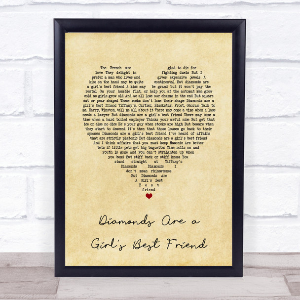 Marilyn Monroe Diamonds Are a Girl's Best Friend Vintage Heart Song Lyric Print