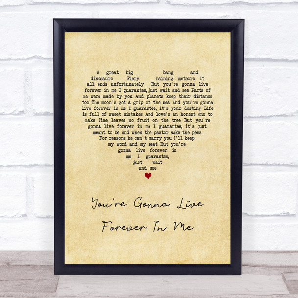John Mayer You're Gonna Live Forever In Me Vintage Heart Song Lyric Print