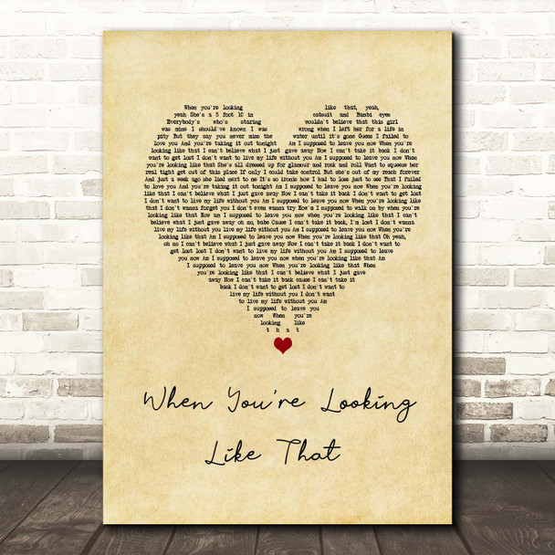 Westlife When You're Looking Like That Vintage Heart Song Lyric Print