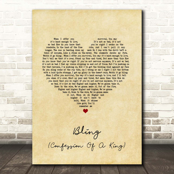 The Killers Bling (Confession Of A King) Vintage Heart Song Lyric Print