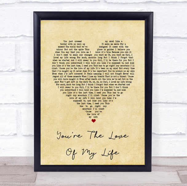 Sam Tompkins You're The Love Of My Life Vintage Heart Song Lyric Print