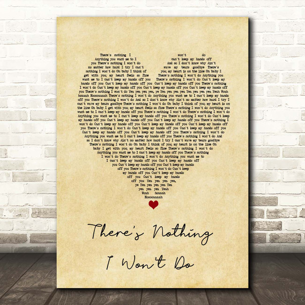 JX There's Nothing I Won't Do Vintage Heart Song Lyric Print