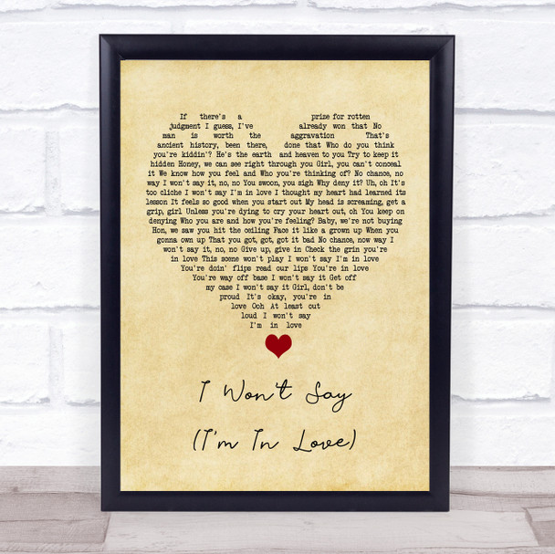 Hercules I Won't Say (I'm In Love) Vintage Heart Song Lyric Print