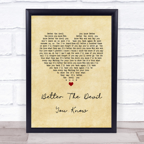 Kylie Minogue Better The Devil You Know Vintage Heart Song Lyric Print