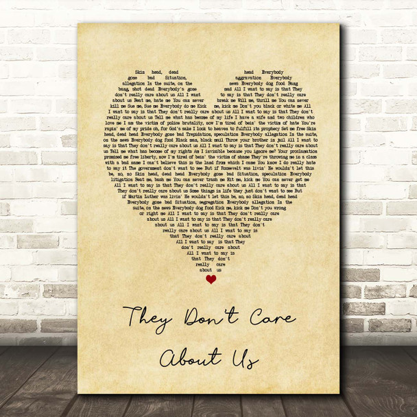 Michael Jackson They Don't Care About Us Vintage Heart Song Lyric Print