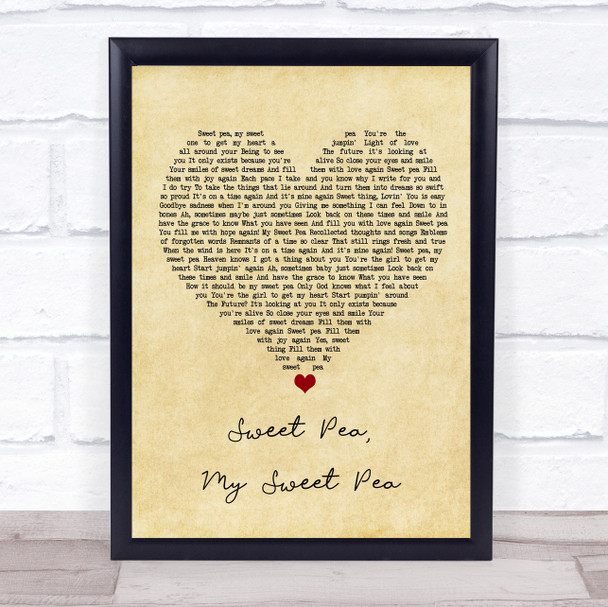 Paul Weller Sweet Pea, My Sweet Pea Vintage Heart Song Lyric Print