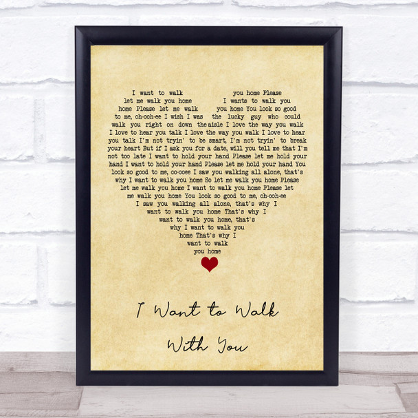 Fats Domino I Want to Walk With You Vintage Heart Song Lyric Print