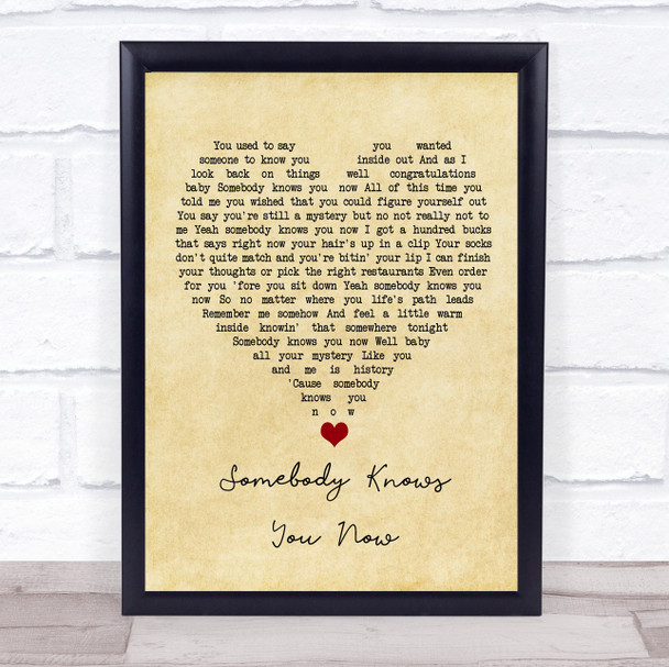 Brad Paisley Somebody Knows You Now Vintage Heart Song Lyric Print