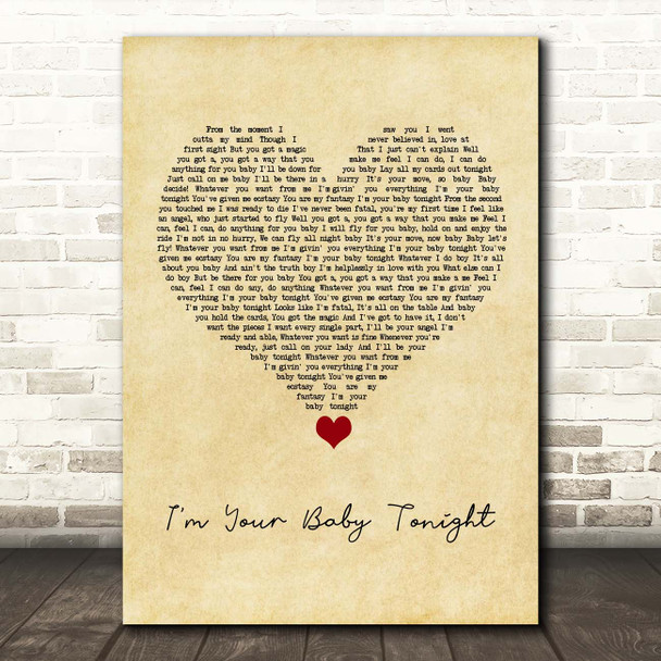 Whitney Houston I'm Your Baby Tonight Vintage Heart Song Lyric Print