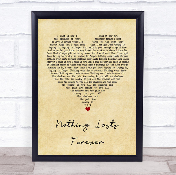 Echo & The Bunnymen Nothing Lasts Forever Vintage Heart Song Lyric Print