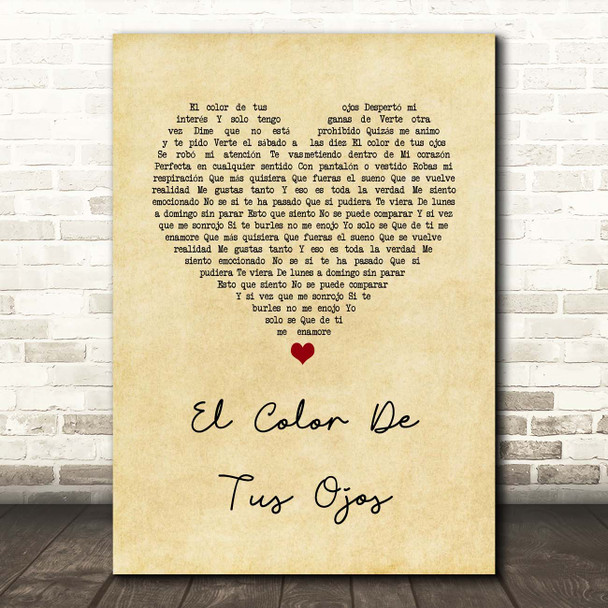 Banda MS El Color De Tus Ojos Vintage Heart Song Lyric Print