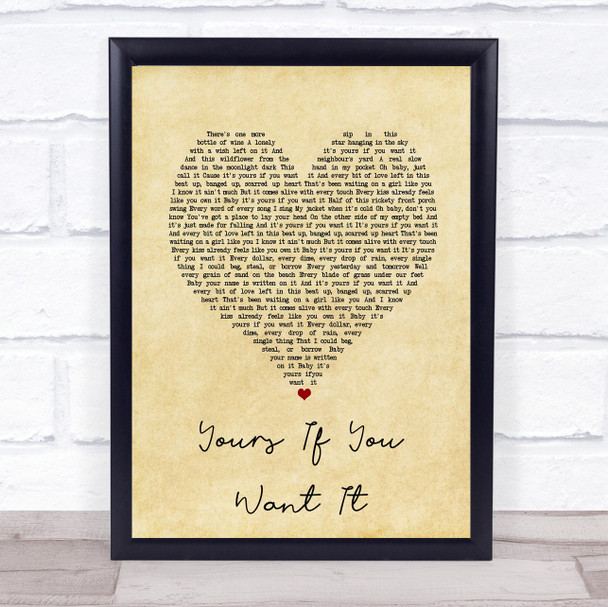Rascal Flatts Yours If You Want It Vintage Heart Song Lyric Print