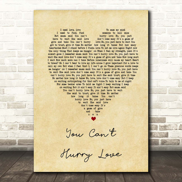 The Supremes You Can't Hurry Love Vintage Heart Song Lyric Print