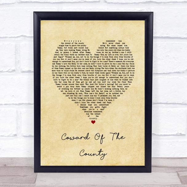 Kenny Rogers Coward Of The County Vintage Heart Song Lyric Print