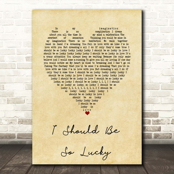 Kylie Minogue I Should Be So Lucky Vintage Heart Song Lyric Print