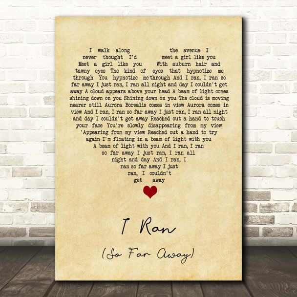 A Flock Of Seagulls I Ran (So Far Away) Vintage Heart Song Lyric Print