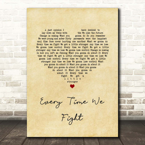 The Milk (band) Every Time We Fight Vintage Heart Song Lyric Print