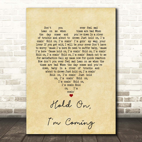 Dave & Sam Hold On, I'm Coming Vintage Heart Song Lyric Print