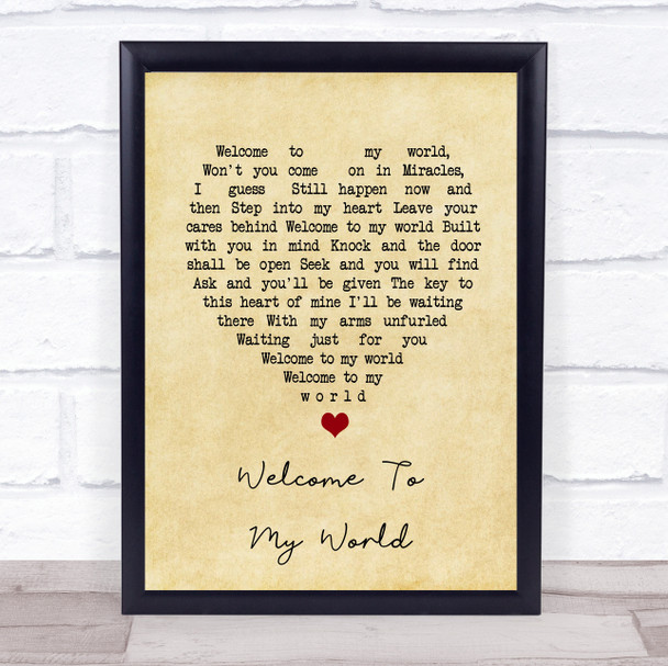 Elvis Presley Welcome To My World Vintage Heart Song Lyric Print
