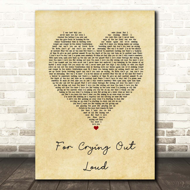 Meat Loaf For Crying Out Loud Vintage Heart Song Lyric Print