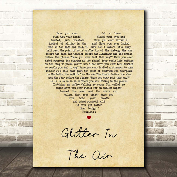 Pink Glitter In The Air Vintage Heart Song Lyric Print