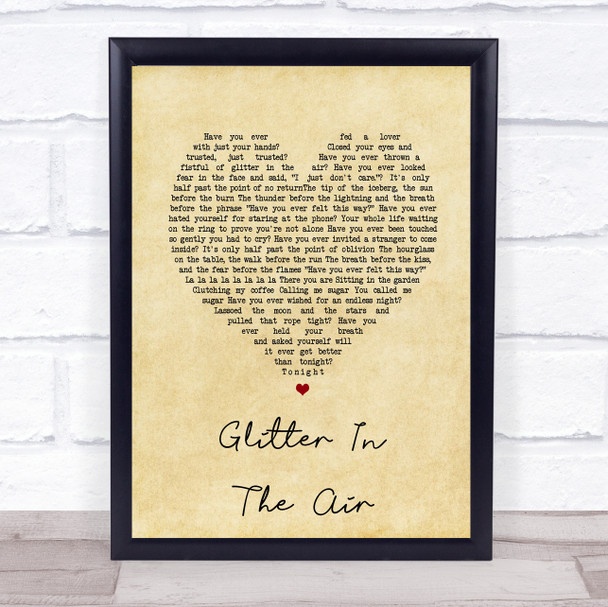Pink Glitter In The Air Vintage Heart Song Lyric Print
