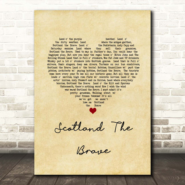 The Corries Scotland the Brave Vintage Heart Song Lyric Print