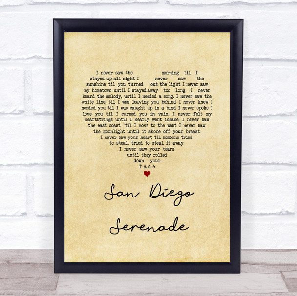 Tom Waits San Diego Serenade Vintage Heart Song Lyric Print