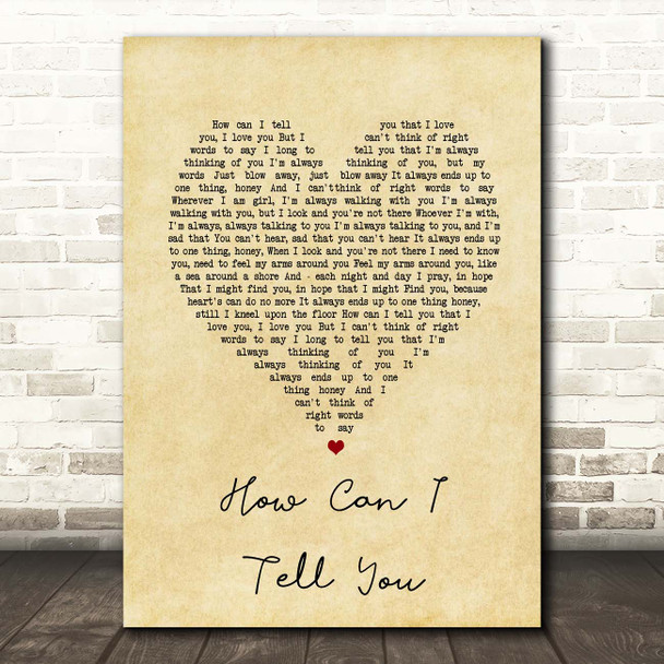 Cat Stevens How Can I Tell You Vintage Heart Song Lyric Print