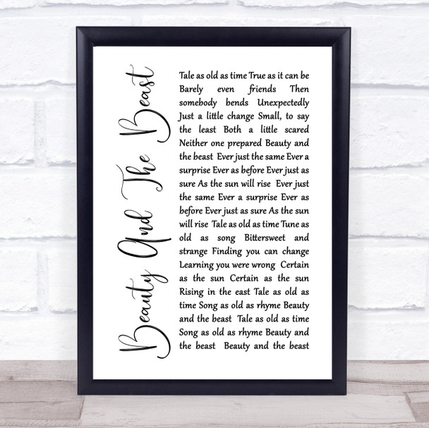 Celine Dione Beauty And The Beast White Script Song Lyric Quote Print