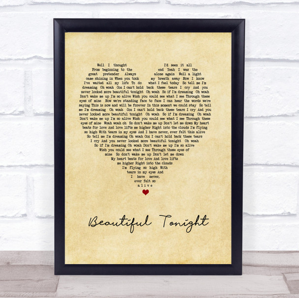 Westlife Beautiful Tonight Vintage Heart Song Lyric Print