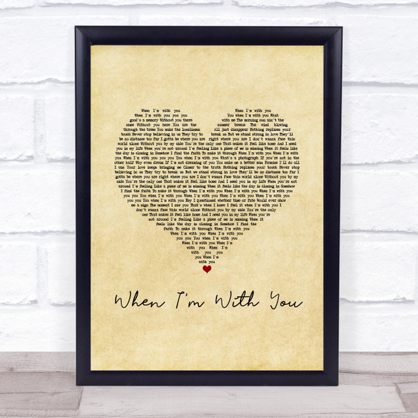 Westlife When I'm With You Vintage Heart Song Lyric Print