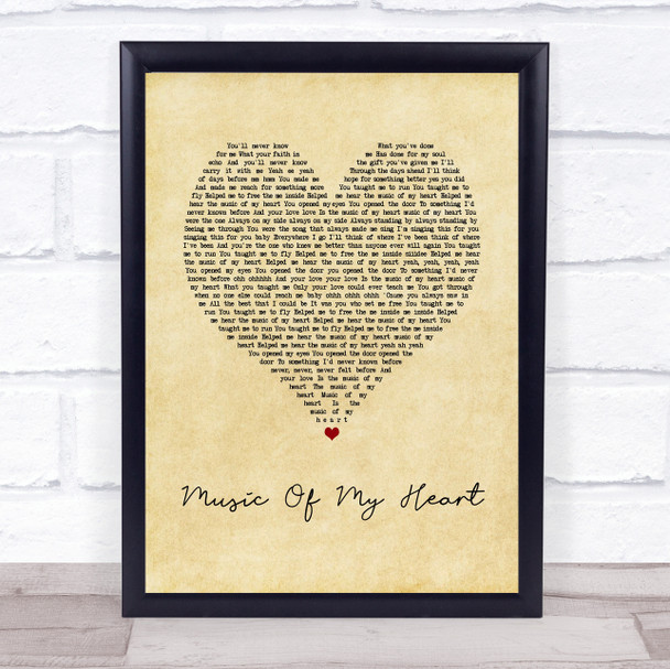 Gloria Estefan & 'N Sync Music Of My Heart Vintage Heart Song Lyric Print