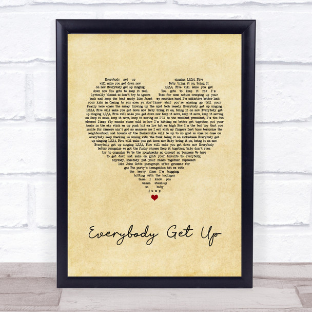 5ive Everybody Get Up Vintage Heart Song Lyric Print