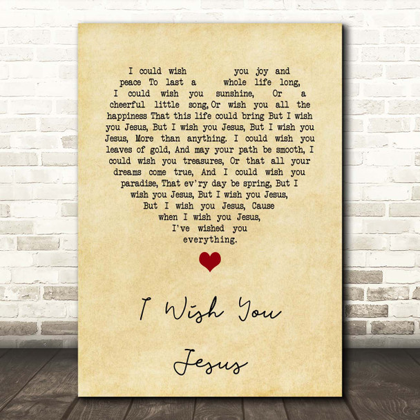 Scott Wesley Brown I Wish You Jesus Vintage Heart Song Lyric Print