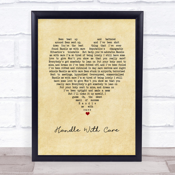 The Traveling Wilburys Handle With Care Vintage Heart Song Lyric Print