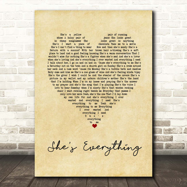 Brad Paisley She's Everything Vintage Heart Song Lyric Print