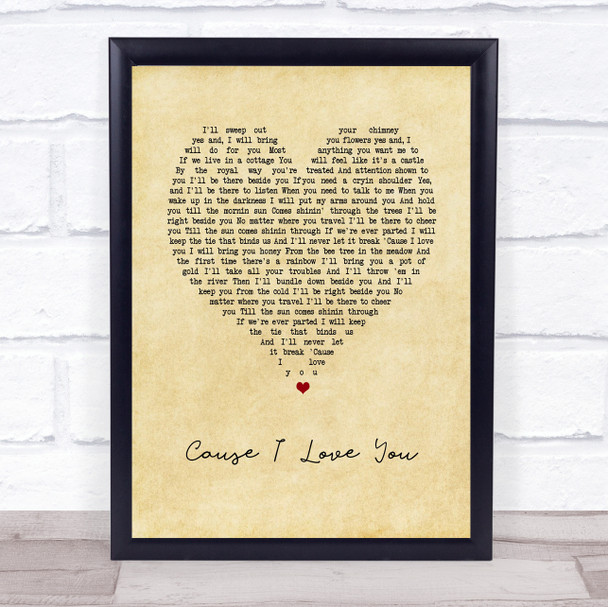 Johnny Cash Cause I Love You Vintage Heart Song Lyric Print