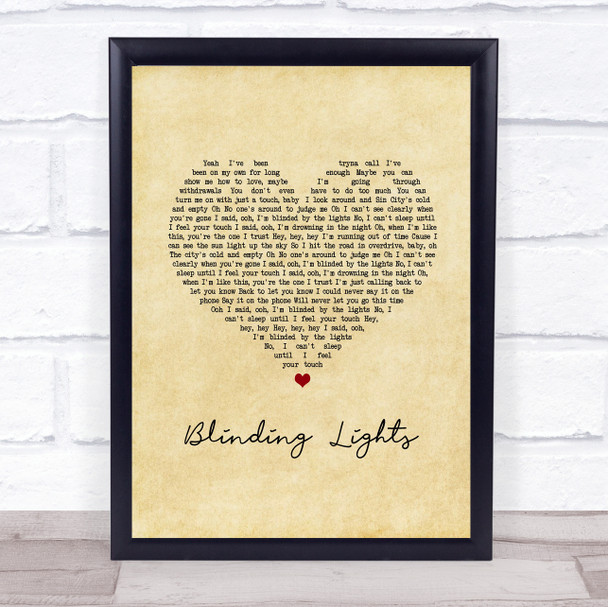 The Weeknd Blinding Lights Vintage Heart Song Lyric Print