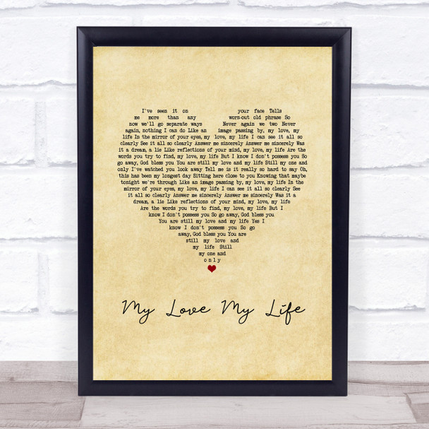 ABBA My Love My Life Vintage Heart Song Lyric Print