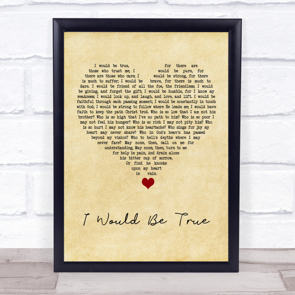 Howard A Walter I Would Be True Vintage Heart Song Lyric Print